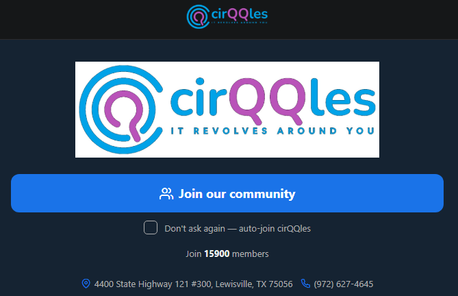 The app's join screen for one cirQQle: the business's logo, a "Join our community" button and the member count