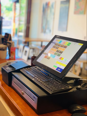 A point of sale terminal at the counter